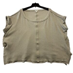 BKE Waffle Knit Oversized Center Seam Front Top Dusty Green XL